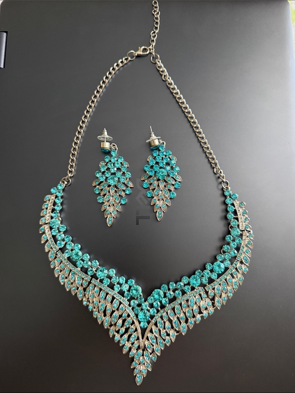 Turquoise Crystal Statement Necklace & Earrings Set